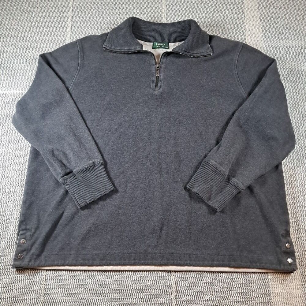 Lauren Ralph Lauren Gray 1/4 Zip Pullover Snap Vents Unisex READ